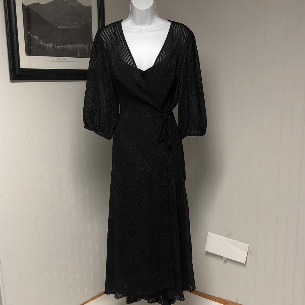 Women’s Calvin Klein Black Sheer Maxi Wrap Dress Size 12